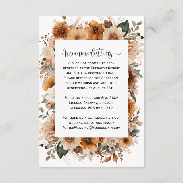Rustic Bohemian Autumn Floral Wedding | Enclosure Card (Front)
