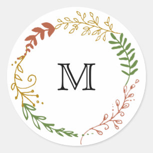 Rustic Bohemian Autumn Floral Wreath Wedding Classic Round Sticker