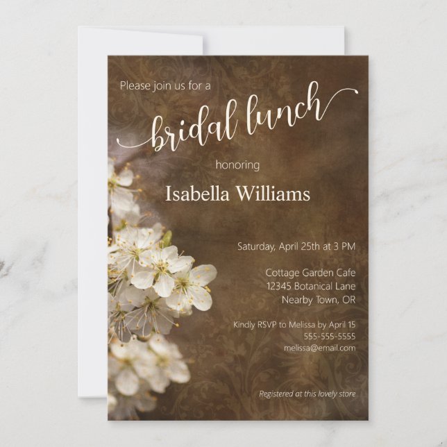 Rustic Bohemian Blossoms Bridal Lunch Invitation (Front)