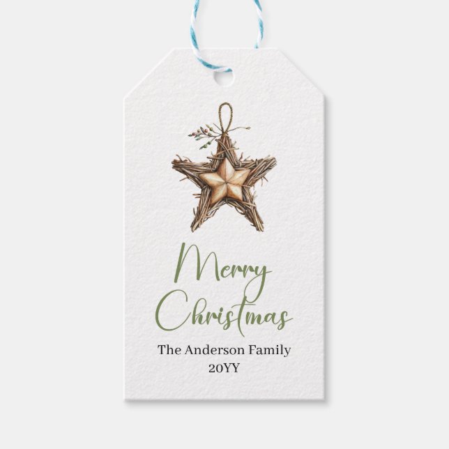 Rustic Bohemian Botanical Christmas Gift Tag (Front)