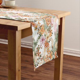 Rustic bohemian botanical winter citrus short table runner