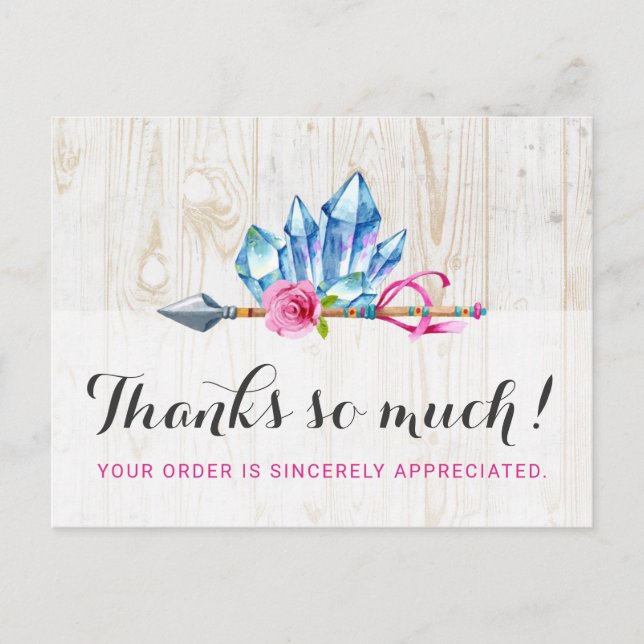 Rustic Bohemian Crystal Gems & Arrow Thank You Postcard (Front)