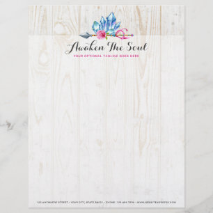 Rustic Bohemian Crystal Gems & Arrow Watercolor Custom Letterhead