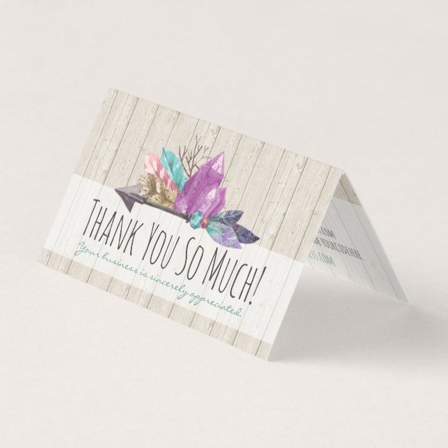 Rustic Bohemian Crystals & Arrow Wood Thank You (Front)