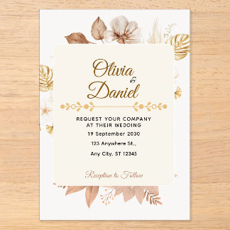 Rustic Bohemian Dried Floral Cream Wedding Acrylic Invitations
