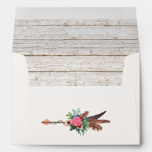 Rustic Bohemian Feathers Arrow Wedding Invitation Envelope