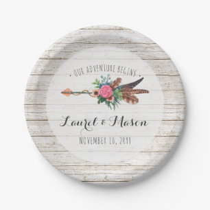 Rustic Bohemian Feathers Arrow Wedding Reception Paper Plate