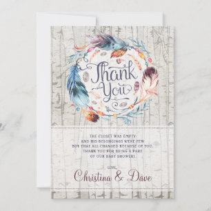 Rustic Bohemian Feathers Boho Baby Shower Thank You Card