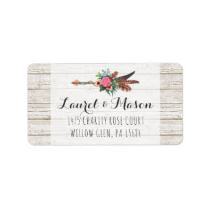 Rustic Bohemian Feathers Rose Arrow Return Address Label