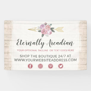 Rustic Bohemian Floral Arrows Blush Pink Gold Boho Banner