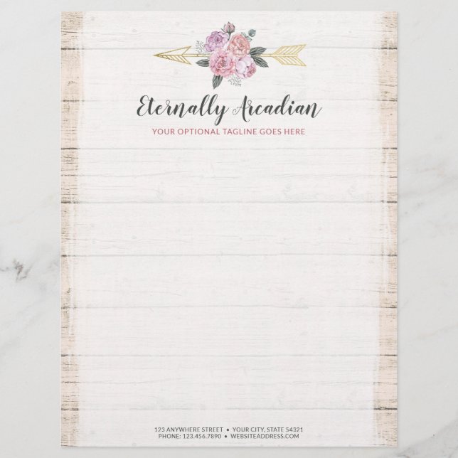 Rustic Bohemian Floral Arrows Blush Pink Gold Boho Custom Letterhead (Front)