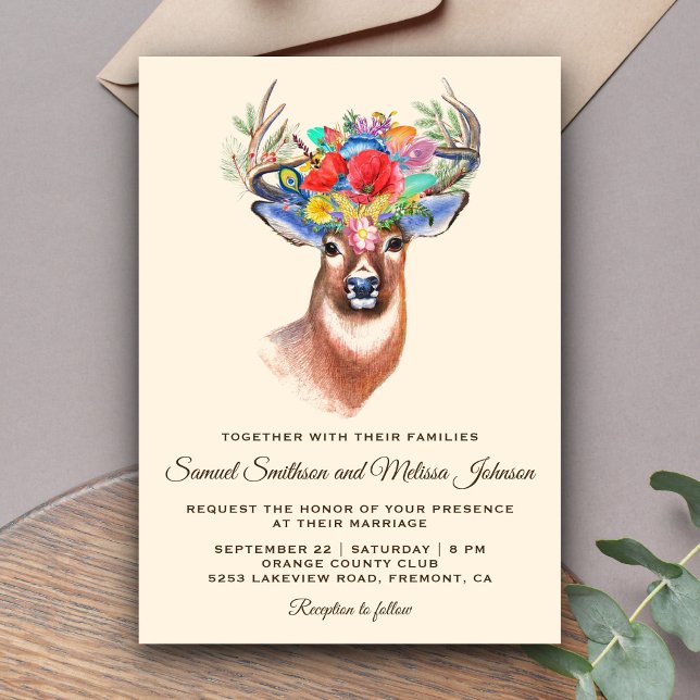 Rustic Bohemian Floral Deer Wedding Invitation (Creator Uploaded)