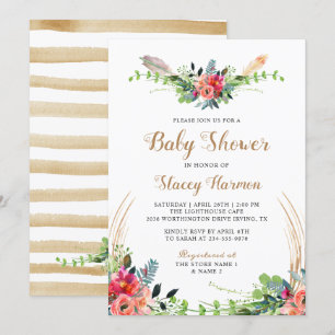 Rustic Bohemian Floral Watercolor Baby Shower Invitation