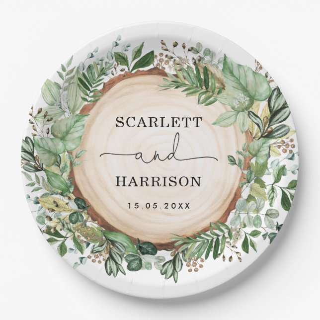 Rustic Bohemian Garden Greenery Botanical Wedding Paper Plate (Front)