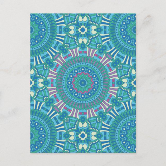 Rustic Bohemian Geometric Mandala Blue Purple Holiday Postcard (Front)