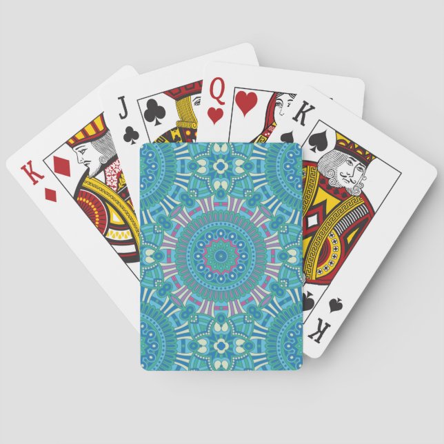 Rustic Bohemian Geometric Mandala Blue Purple Playing Cards (Back)