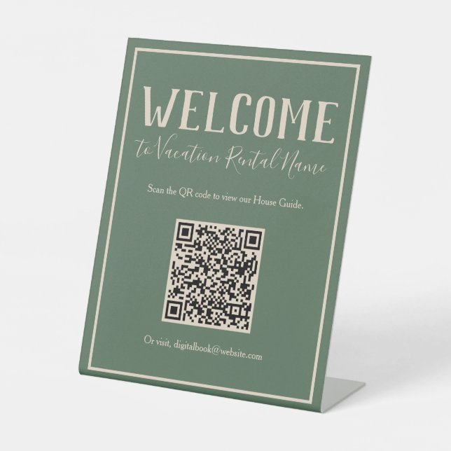 Rustic Bohemian Green Digital QR Code Welcome Sign (Front)
