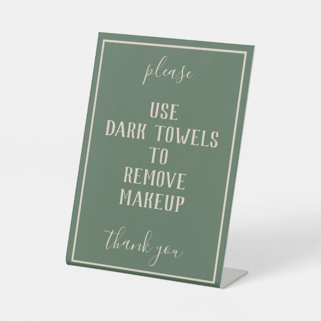 Rustic Bohemian Green Makeup Towel Counter Sign (Front)