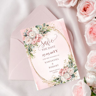Rustic Bohemian Light Pink Flowers Save The Date