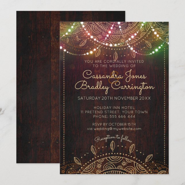 Rustic Bohemian Nights Wedding Invitation (Front/Back)
