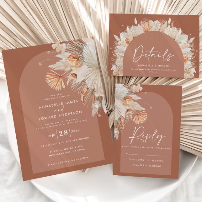 Rustic bohemian pampas grass modern on trend RSVP card (Creator Uploaded)
