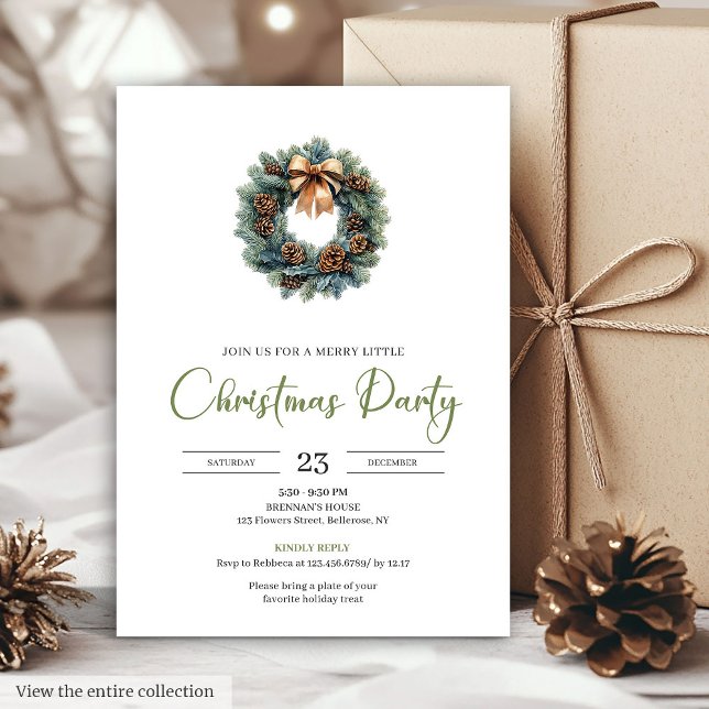 Rustic Bohemian Pine Wreath Neutral Holiday Invite (Rustic Bohemian Pine Wreath Neutral Holiday Invitation)