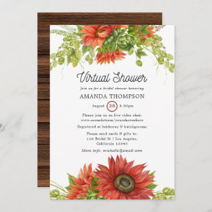 Rustic Bohemian Red Sunflower Virtual Shower Invitation