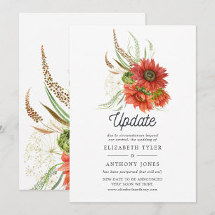 Rustic Bohemian Red Sunflower Wedding Update Invitation