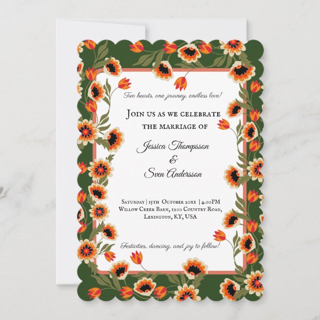 Rustic Bohemian Scandinavian Folk-Inspired Wedding Invitation (Front)