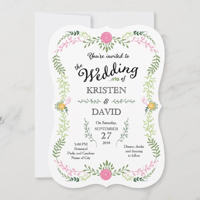 Rustic Bohemian Spring Foliage Wreath Wedding Invitation (Front)