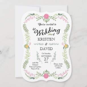 Rustic Bohemian Spring Foliage Wreath Wedding Invitation