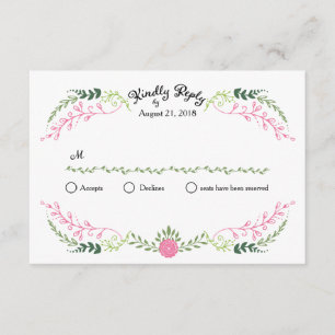 Rustic Bohemian Spring Foliage Wreath Wedding RSVP Card