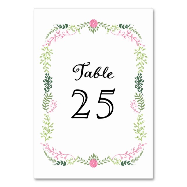 Rustic Bohemian Spring Foliage Wreath Wedding Table Number (Front)