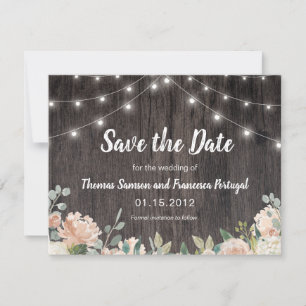 Rustic Bohemian String Lights Floral Save the Date