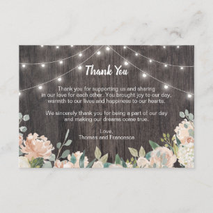 Rustic Bohemian String Lights Floral Thank You Card