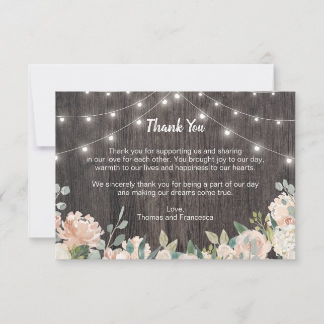 Rustic Bohemian String Lights Floral Thank You Card (Front)