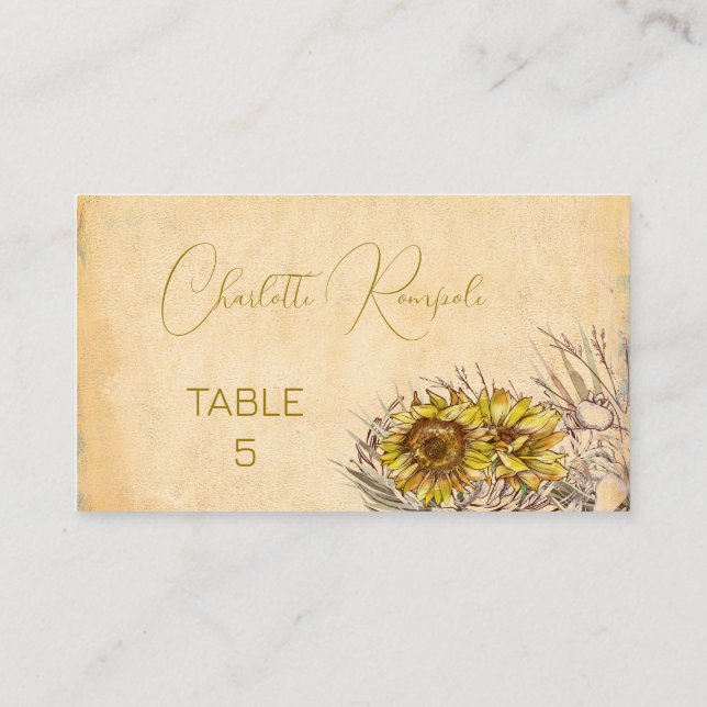Rustic Bohemian Sunflower Place Card (Back)