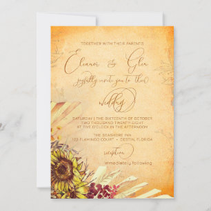 Rustic Bohemian Sunflower Wedding Invitation