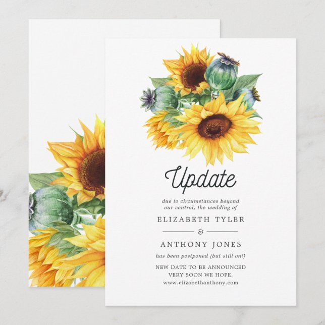 Rustic Bohemian Sunflower Wedding Update Invitation (Front/Back)