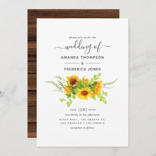 Rustic Bohemian Sunflowers Wedding Invitation