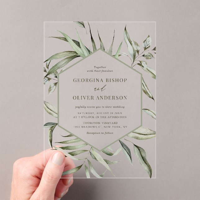 Rustic Bohemian Watercolor Greenery Autumn Wedding Acrylic Invitations (Insitu (Handheld))