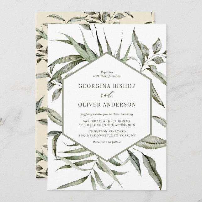 Rustic Bohemian Watercolor Greenery Autumn Wedding Invitation (Front/Back)