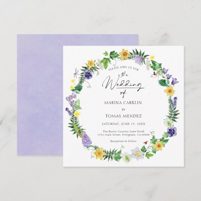 Rustic Bohemian Wildflower Wedding Invitation (Front/Back)