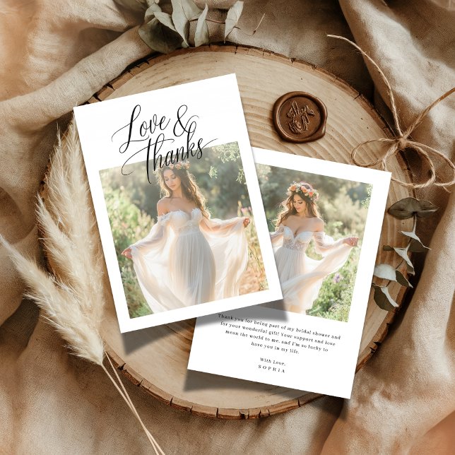 Rustic Boho 2 Photo Love & Thanks Bridal Shower  Thank You Card (Creator Uploaded)