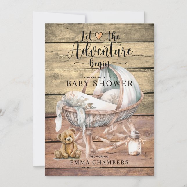 Rustic Boho Adventure Begins Baby Shower Invitation (Front)