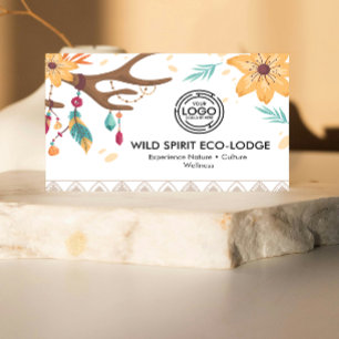 Rustic Boho Antlers, Feathers Beads Floral Tribal  Business Card