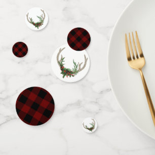 Rustic Boho Antlers Floral Buffalo Red Black Plaid Confetti