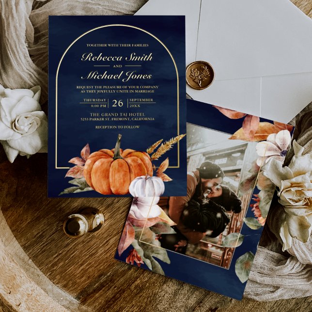 Rustic Boho Arch Pumpkin Photo Navy Wedding Gold (Creator Uploaded)