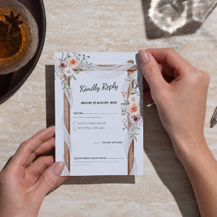 Rustic Boho Arch Watercolor Floral Wedding RSVP Card