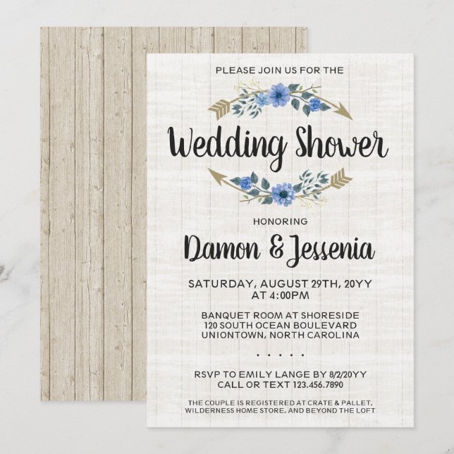 Rustic Boho Arrow Floral Wedding Shower Invitation (Front/Back)